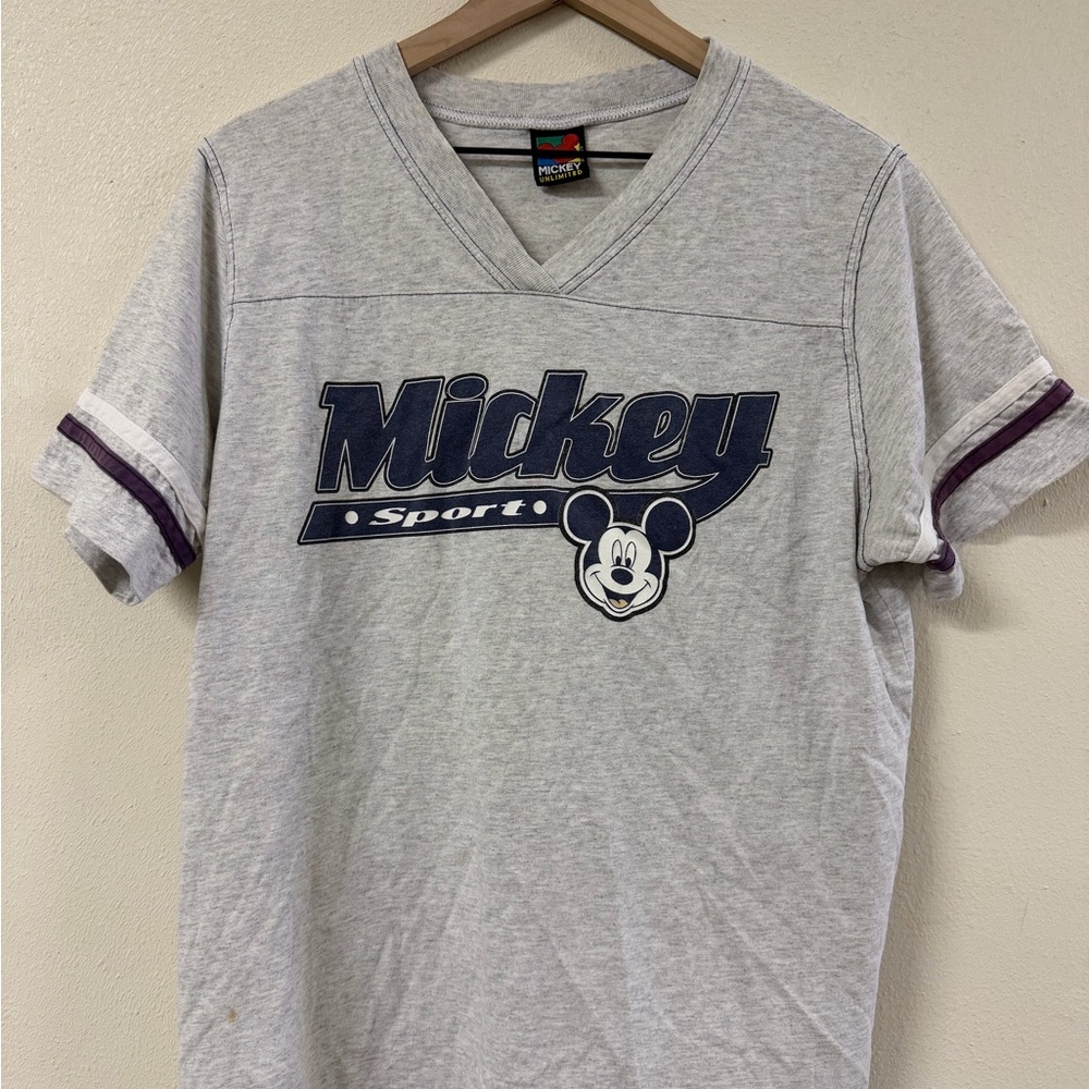 Mickey Mouse Disney Gray Vintage-Style V-Neck T-Shirt
